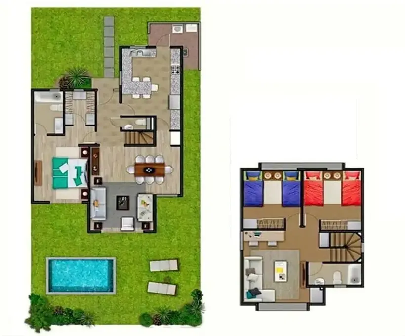 Imágenes de planos y distribución de propiedad.