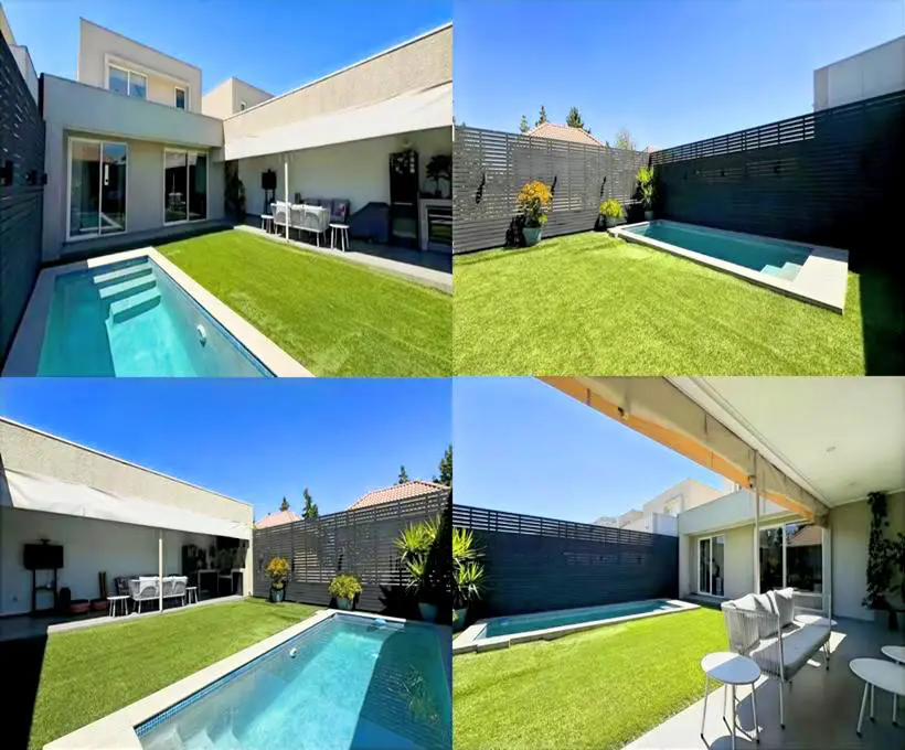 Imágenes de patio, quincho y piscina de casa.